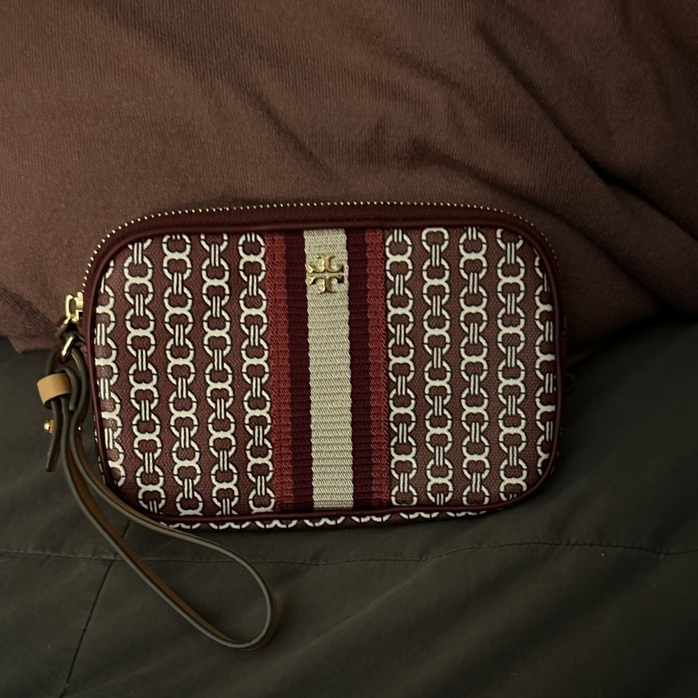 Tory Burch Burgundy and Cream Wristlet